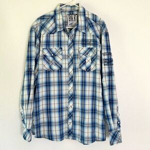 BKE Men’s Blue Pearl Snap Shirt Western XL